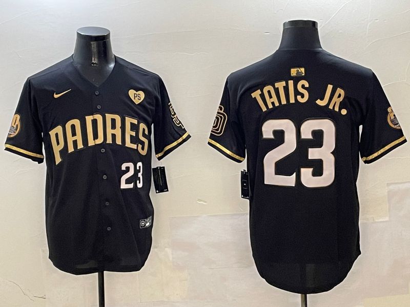 Men San Diego Padres #23 Tatis Jr Black Gold Fashion 2025 Nike MLB Jersey style 5